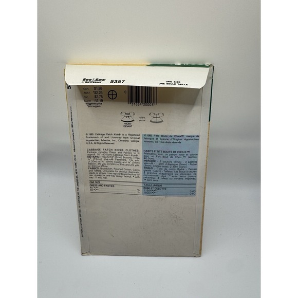 See & Sew 5357 Cabbage Patch Kids Doll Clothes Sewing Pattern 1985 Cut Complete - Picture 2 of 8